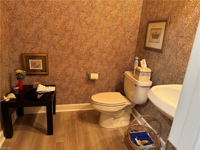 bathroom featuring sink, hardwood / wood-style floors, and toilet