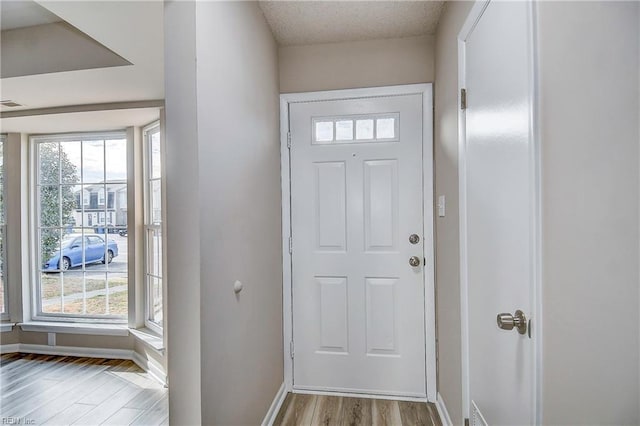 doorway with light hardwood / wood-style flooring