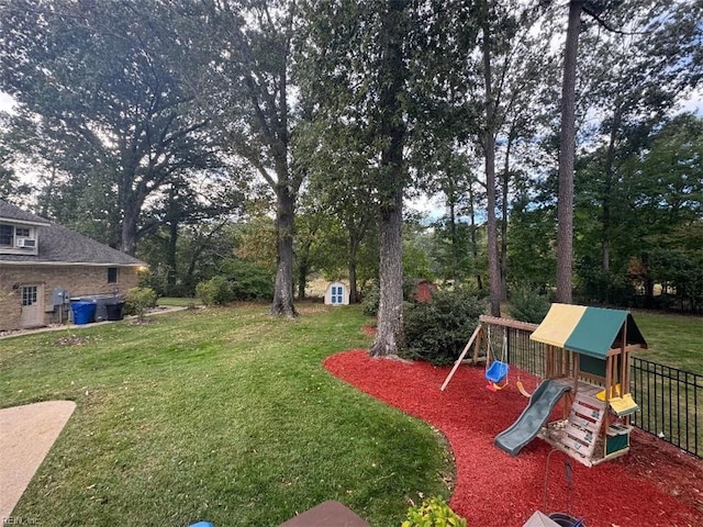 view of yard with a playground