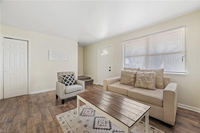 living room with hardwood / wood-style flooring