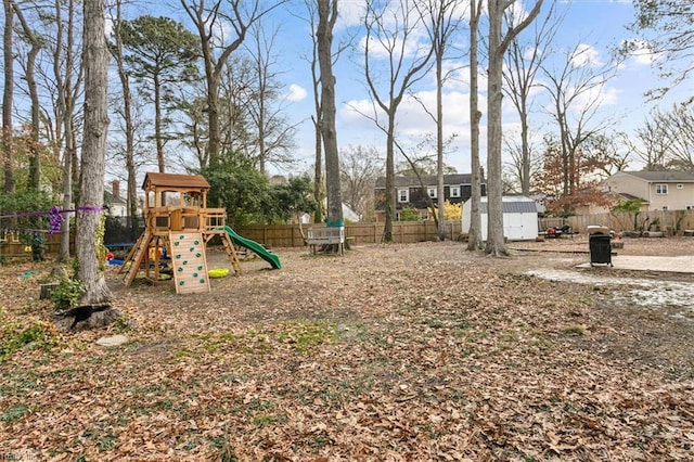 view of play area featuring a storage unit