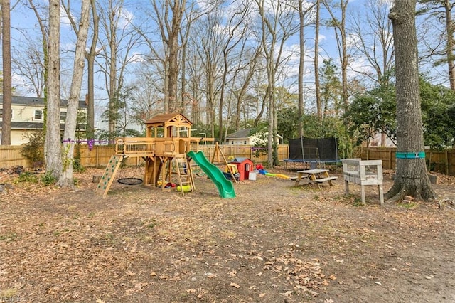 view of play area with a trampoline