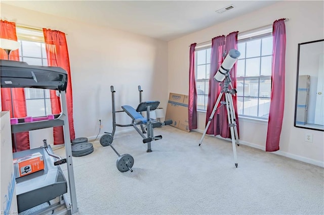 exercise area featuring carpet