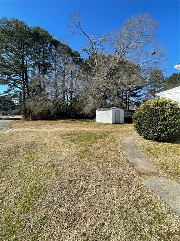 view of yard with a storage shed