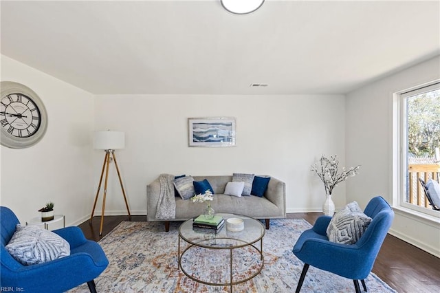 living room with hardwood / wood-style floors