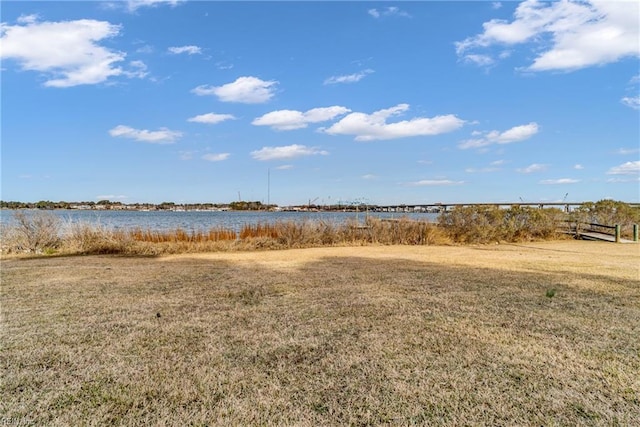 view of yard with a water view