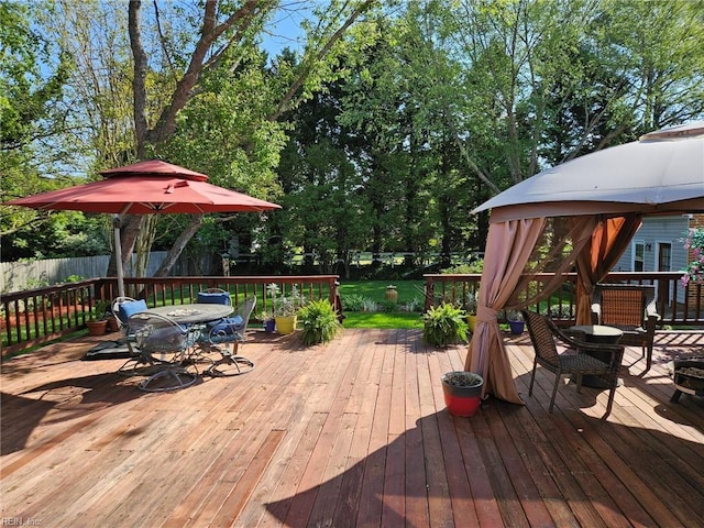 wooden deck with a gazebo