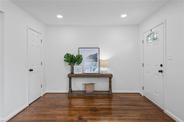 foyer entrance with dark hardwood / wood-style flooring