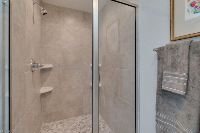 bathroom featuring a shower with shower door