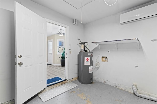 utility room featuring a wall unit AC and water heater