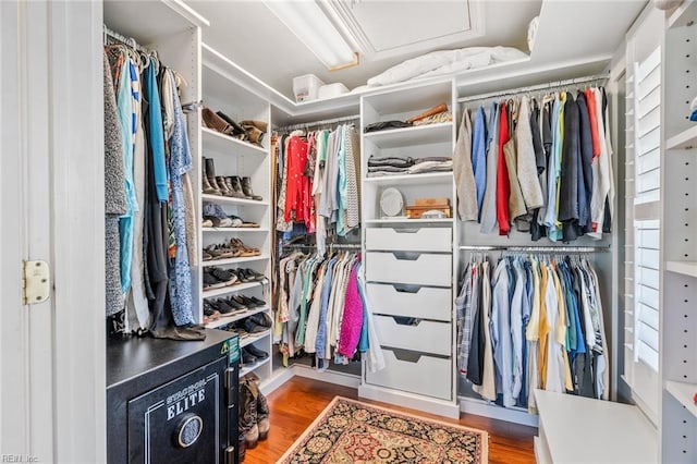 walk in closet featuring wood-type flooring