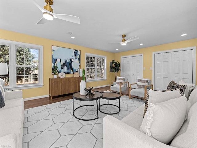 living room with light hardwood / wood-style floors