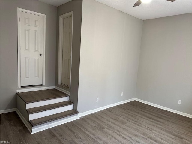 interior space featuring ceiling fan and wood-type flooring