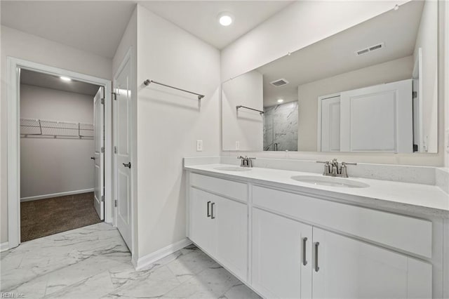 bathroom featuring vanity and walk in shower