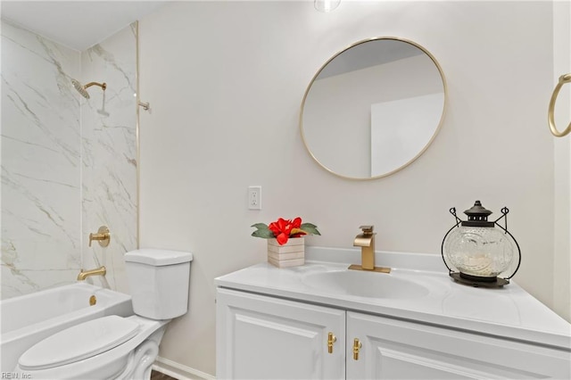 full bathroom featuring toilet, vanity, and  shower combination