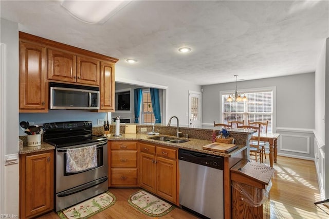 kitchen featuring kitchen peninsula, sink, and stainless steel appliances