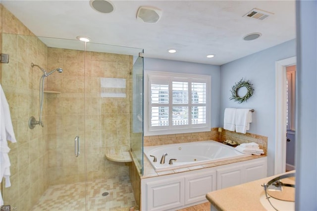 bathroom with plus walk in shower