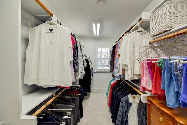 spacious closet with light colored carpet