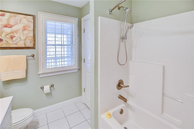 full bathroom featuring tile patterned flooring, bathtub / shower combination, vanity, and toilet