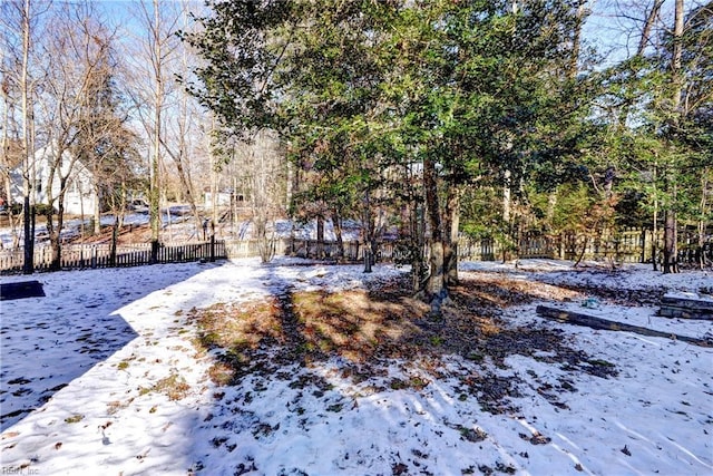 view of yard covered in snow