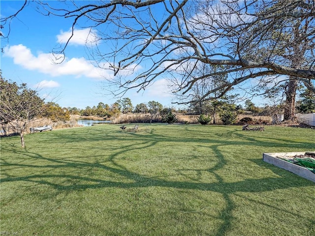 view of yard featuring a water view