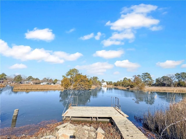 view of dock with a water view