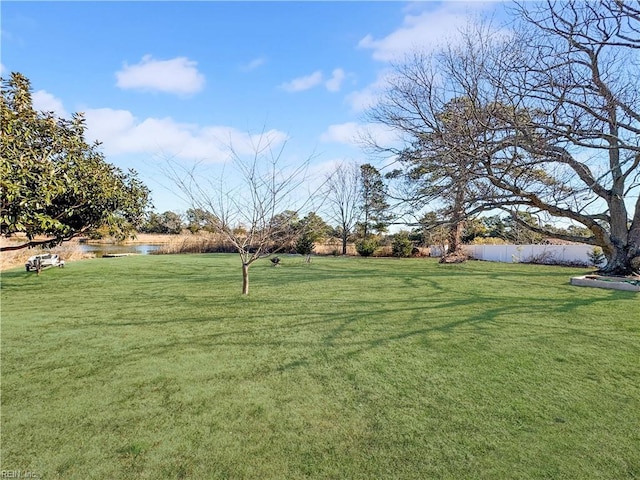 view of yard with a water view