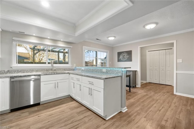 kitchen featuring sink, white cabinetry, and stainless steel dishwasher