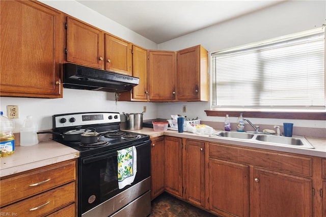 kitchen with sink and stainless steel range with electric cooktop