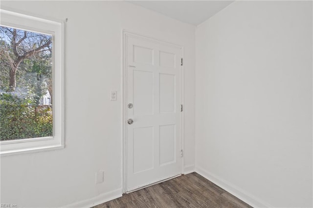 doorway featuring dark wood-type flooring