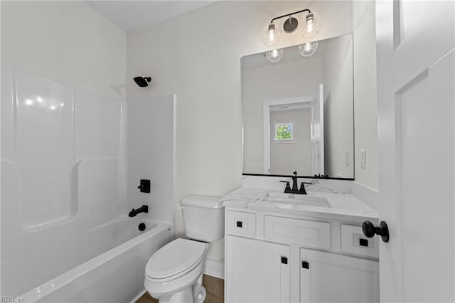 full bathroom with shower / bathtub combination, toilet, and vanity