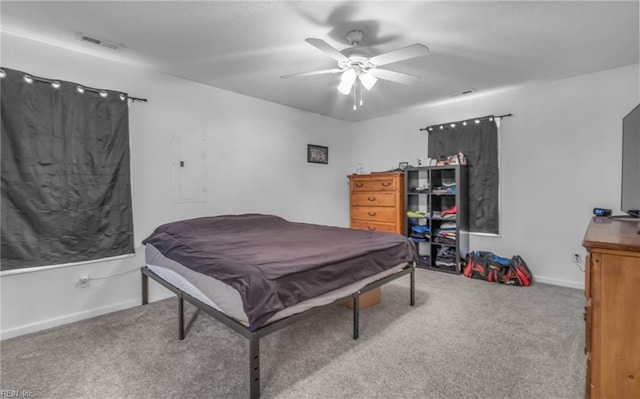 bedroom with carpet flooring and ceiling fan