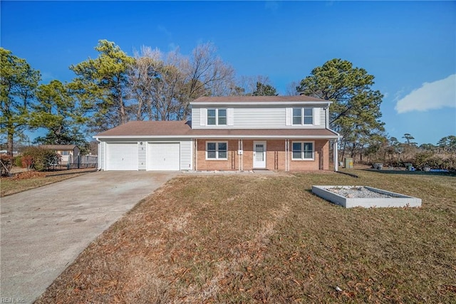 front facade featuring a front yard and a garage