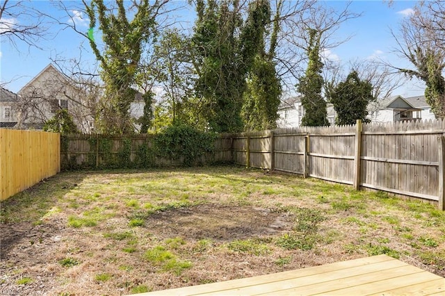 view of yard featuring a fenced backyard