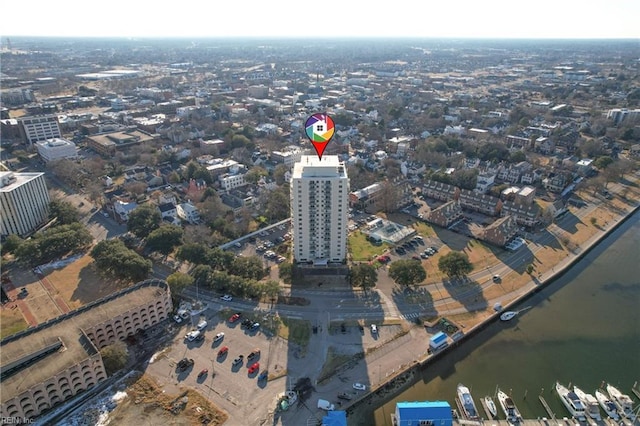 bird's eye view featuring a water view