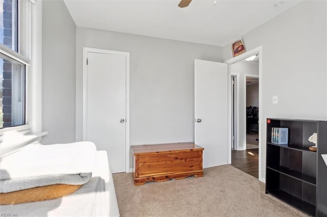 bedroom featuring carpet flooring and ceiling fan