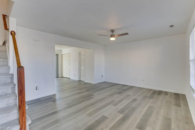 spare room with ceiling fan and light hardwood / wood-style floors