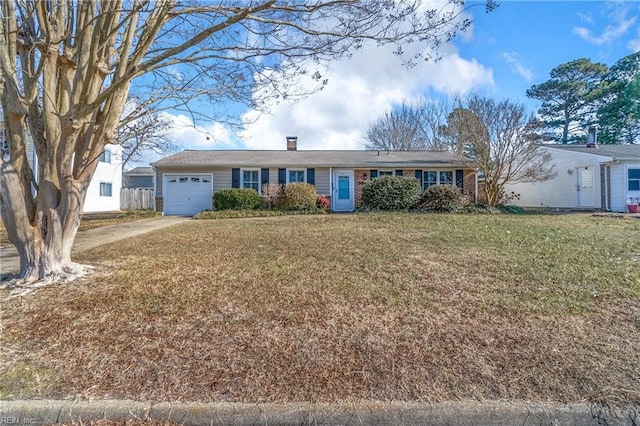 ranch-style house with a front lawn and a garage