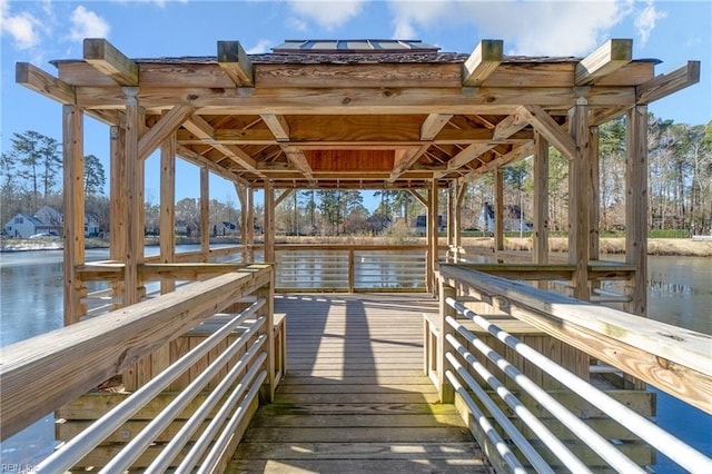 dock area with a water view