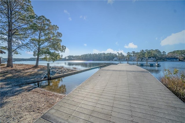 view of dock with a water view