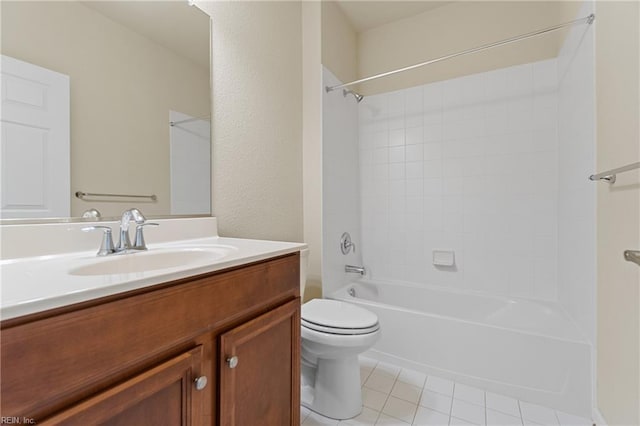 full bathroom with toilet, tub / shower combination, tile patterned floors, and vanity