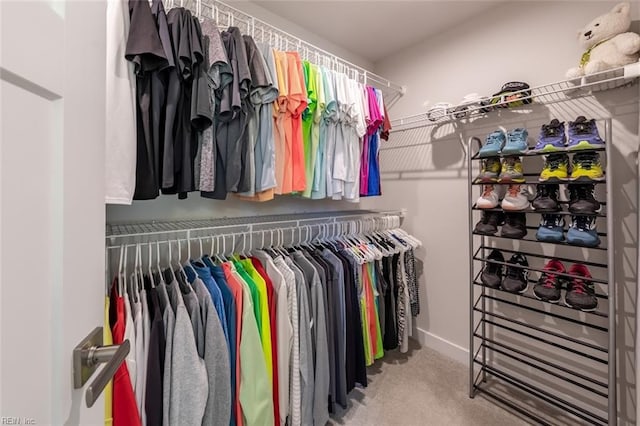 spacious closet featuring radiator and carpet flooring