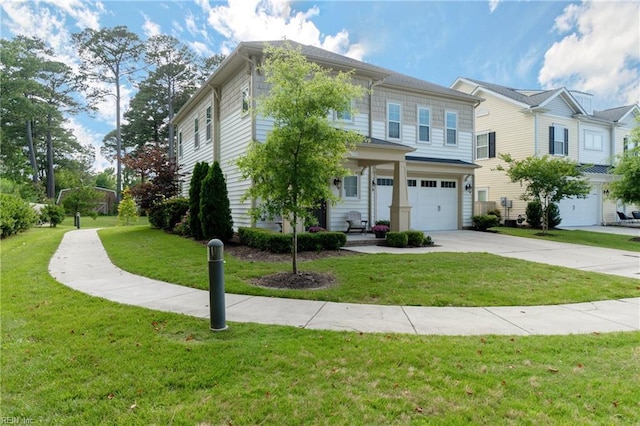 view of front facade with a front lawn and a garage