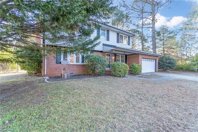 view of front of property featuring a garage, a carport, and central air condition unit