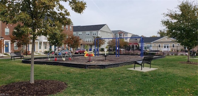 view of jungle gym with a yard