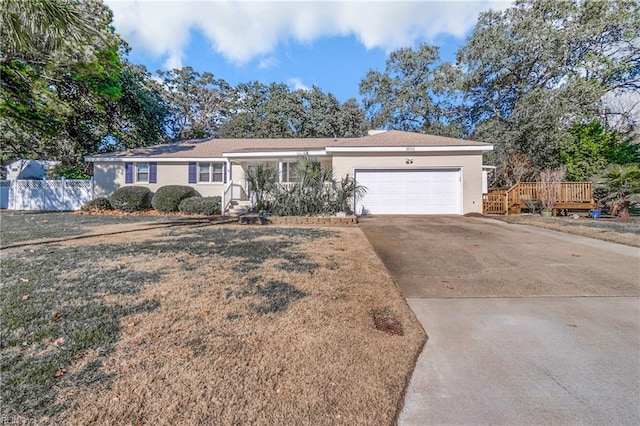 single story home with a garage