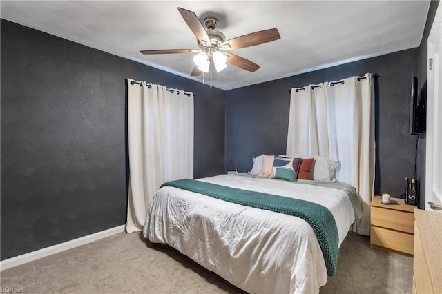 bedroom featuring carpet floors and ceiling fan