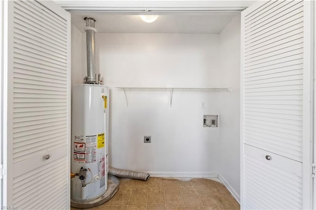 laundry area with water heater, hookup for a washing machine, and hookup for an electric dryer