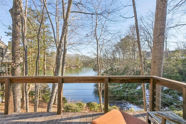 wooden terrace with a water view