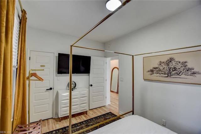 bedroom with a closet and hardwood / wood-style floors